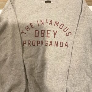 Obey Heather Gray Crewneck with Maroon Text